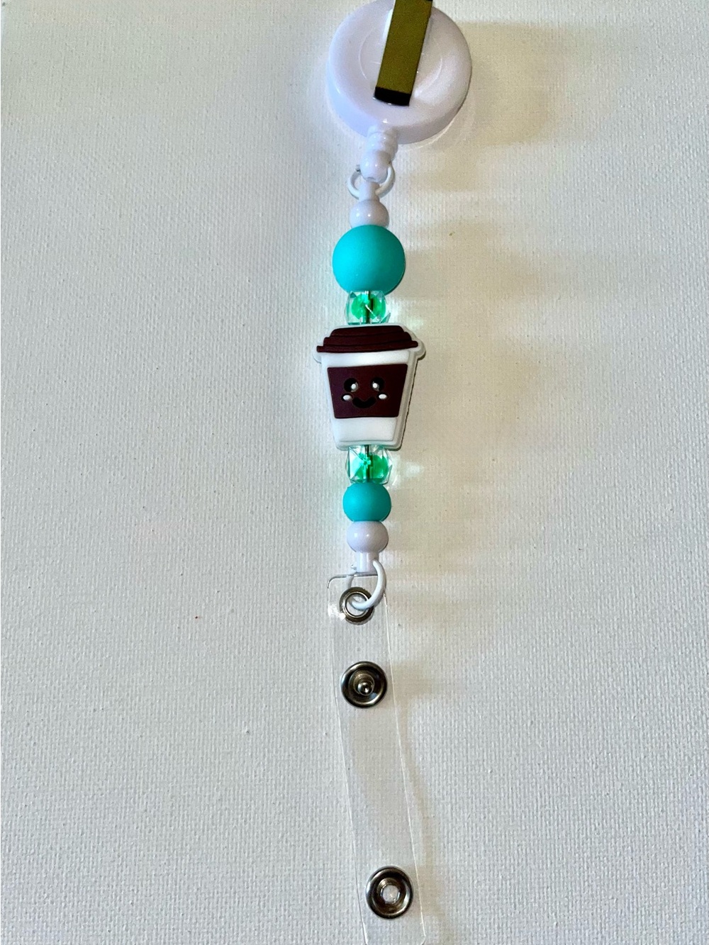 Cute Coffee/Tea Cup Badge Reel — Teal and Brown Badge Accessory